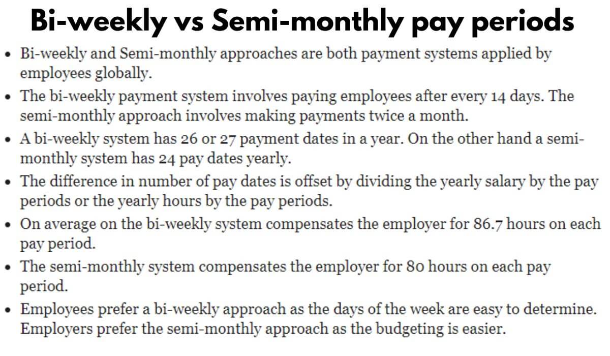 Bi-weekly vs Semi-monthly pay periods